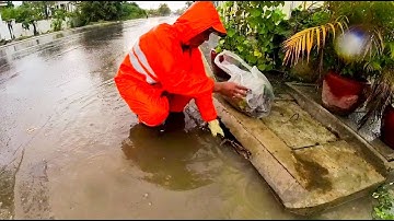 Remove Flood Rain On Road To Culvert Drain Water After Rain #unclogging #unclog #cleanwater #remov