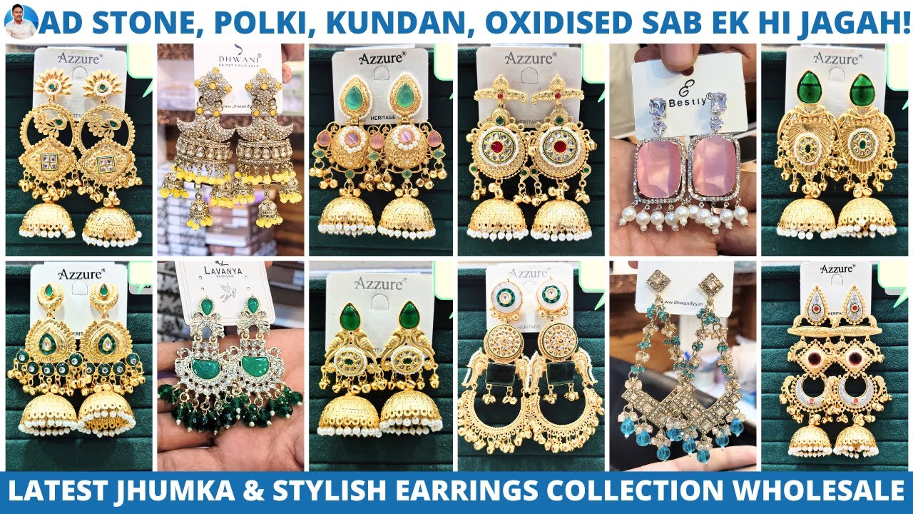Kolkata Wholesale Exclusive Earrings Shop | AD Stone, Gold Plated, Kunda, Polki, Oxidised Earrings
