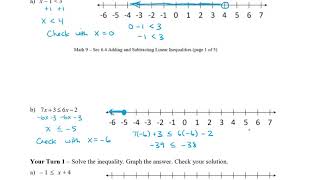 Math 9 - Sec 6.4 Adding and Subtracting Linear Inequalities