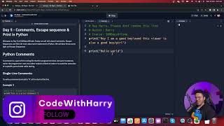 Comments, Escape Sequences & Print Statement   Python Tutorial   Day #5