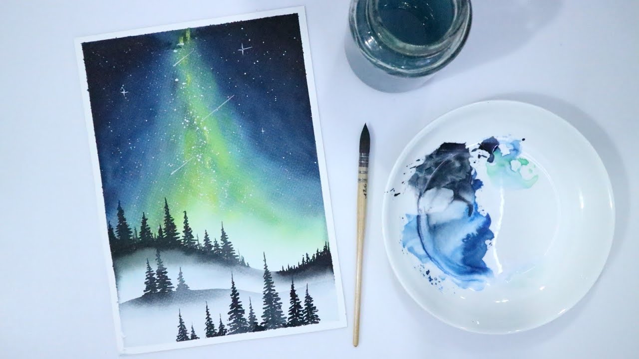 ART#09| Vẽ tranh galaxy bằng màu nước | Simple watercolor ...