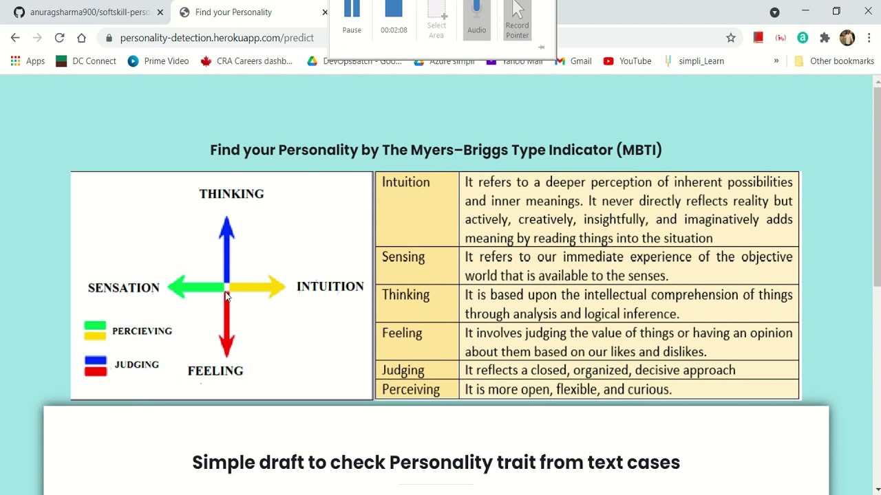 ‘Soft Skills- Personality Test Model’ (ML- NLP) Python-Flask App executed through Docker Container.
