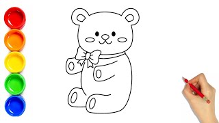 Cute Teddy Bear Drawing 🧸🎨 | Easy Teddy Bear Drawing & Coloring Tutorial