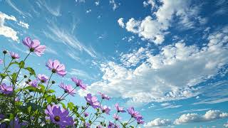 Purple Cosmos Flowers Blue Sky Loop 4K screenshot 5