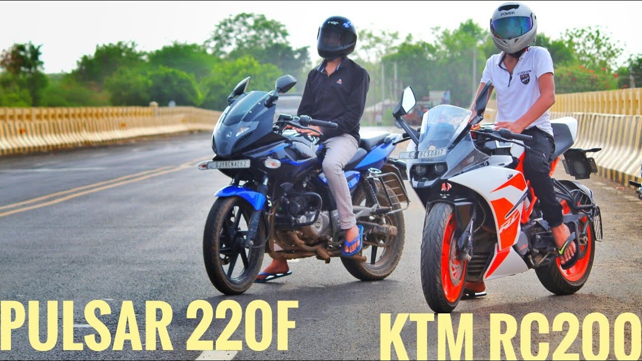 KTM RC 200 vs BAJAJ PULSAR 220F Drag Race and exhaust