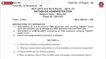MCA 3RD SEM DATABASE ADMINISTRATION B V DEC 2018 | PTU