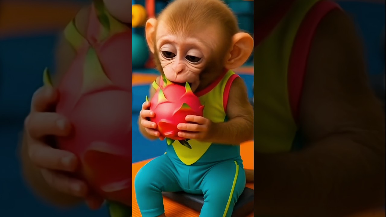Mini Monkey Tastes Dragon Fruit and Smiles 🥕😊Dragon FruitSoft Smile