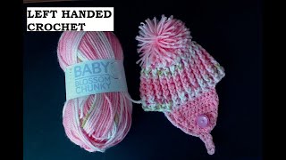 Left handed crochet. Crochet baby helmet hat.