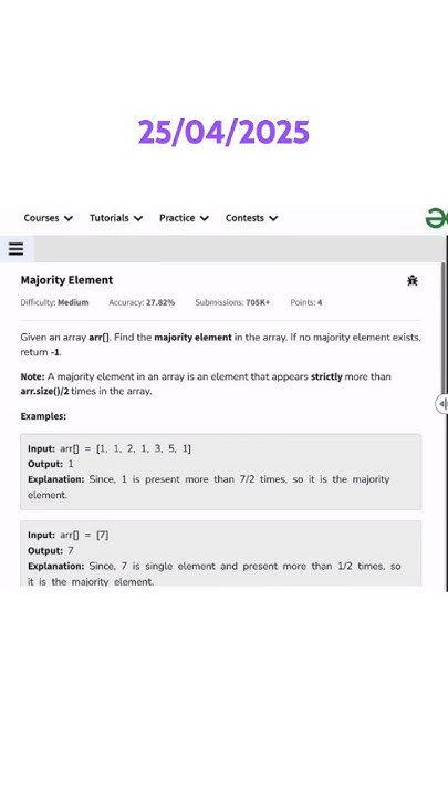Majority Element #gfg #coding #geeksforgeeks #gfgpotd #python # ...