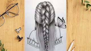 Easy way to draw a girl with beautiful hairstyle | Pencil sketch for beginners | How to draw braids