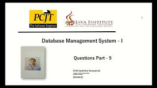 Database Management System - 1 ( video - 9) | Question Set - 9 | Java Institute | SE | Level - I |