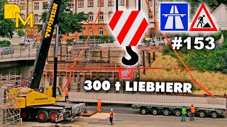 300 Ton Mobile Crane Blocking Freeway Operator Showing Skills Installing Concrete Beams