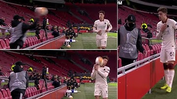 Ajax ballboy launches football back at Roma player!
