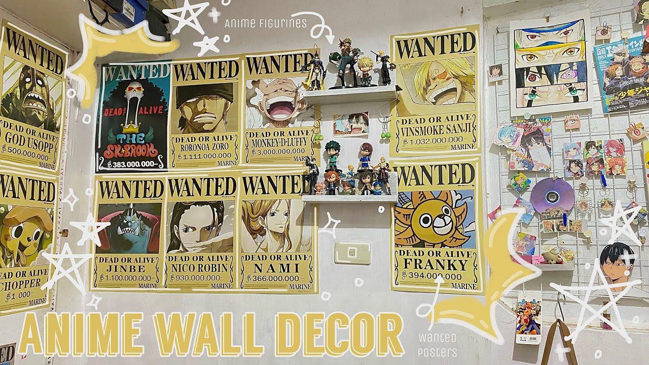 Anime wall decor #02 | 💌✨one piece new wanted poster + few anime figures🍄💖 |