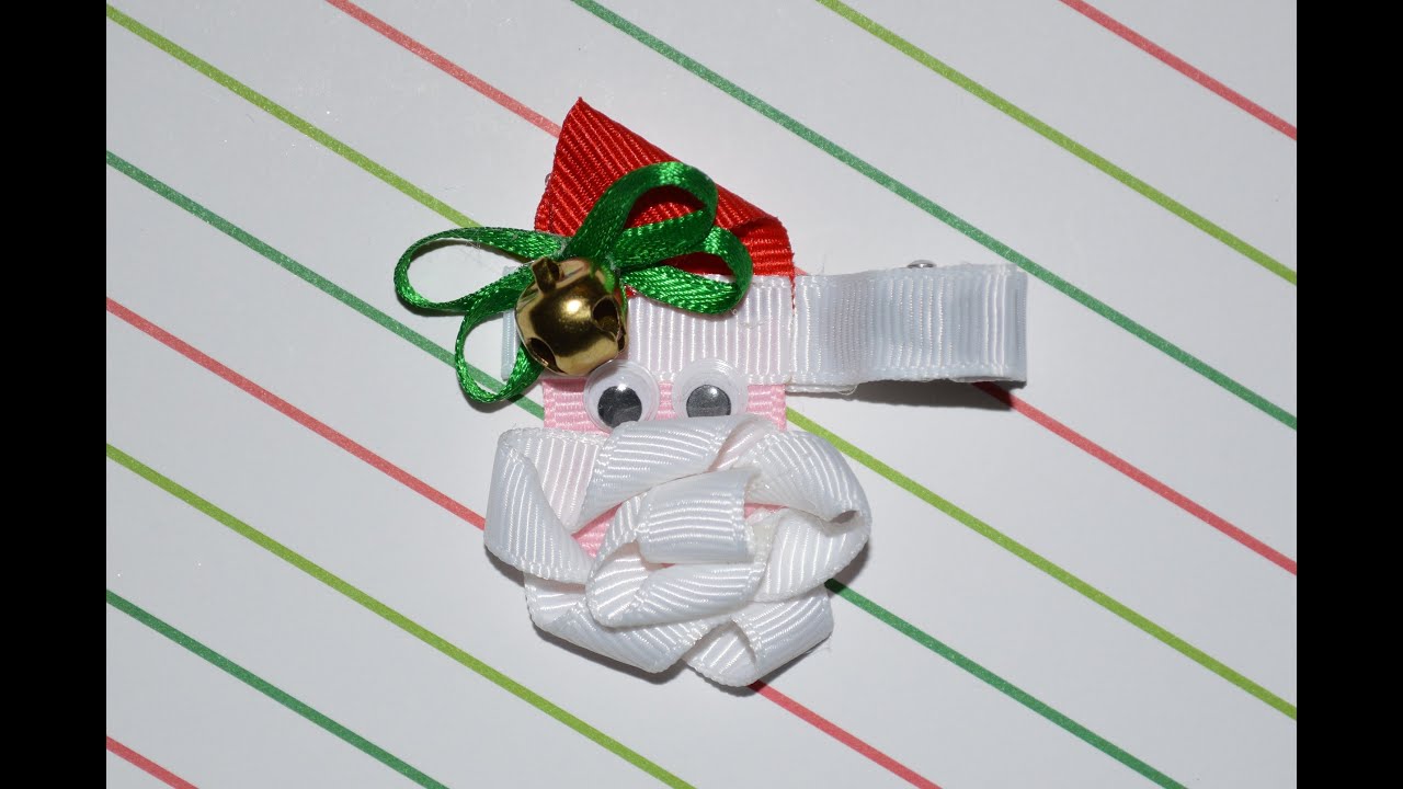 SANTA CLAUS Ribbon Sculpture Christmas Holiday Hair Clip 