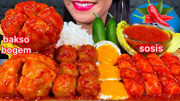 MAKAN BAKSO BOGEM MERCON SOSIS PEDAS *SPICY MEATBALL SAUSAGES RICE ASMR MASSIVE Eating Sounds