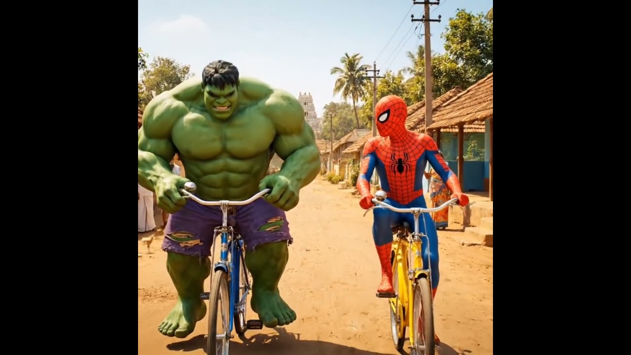 Veo 3 Hulk and Spyderman cycle comedy 😂 #veo3 #monkeyvlog #veo3 #tamil #spyderman #hulk