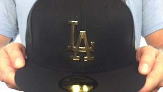 Dodgers 'GOLD METAL-BADGE' Black Fitted Hat by New Era