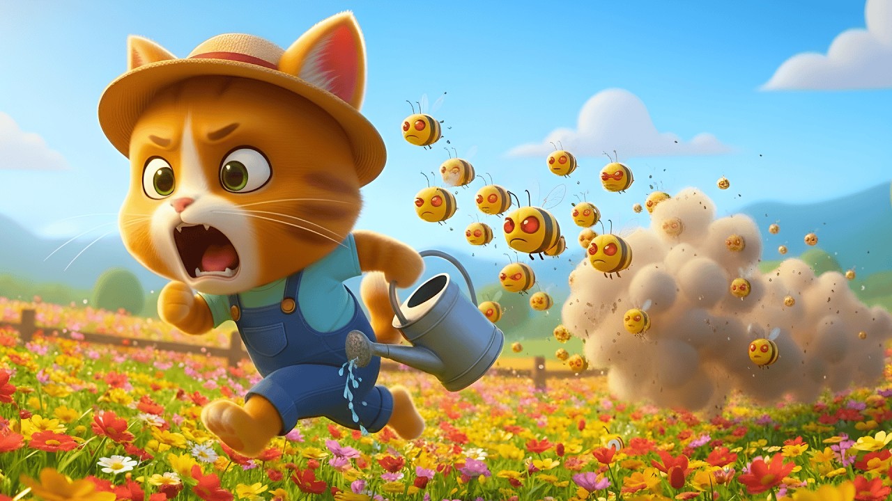 Mama Cat Trims Fur on the Farm 🐱 | Flower Garden Care & Bee Rescue 🐝🌸 | Orange Cat