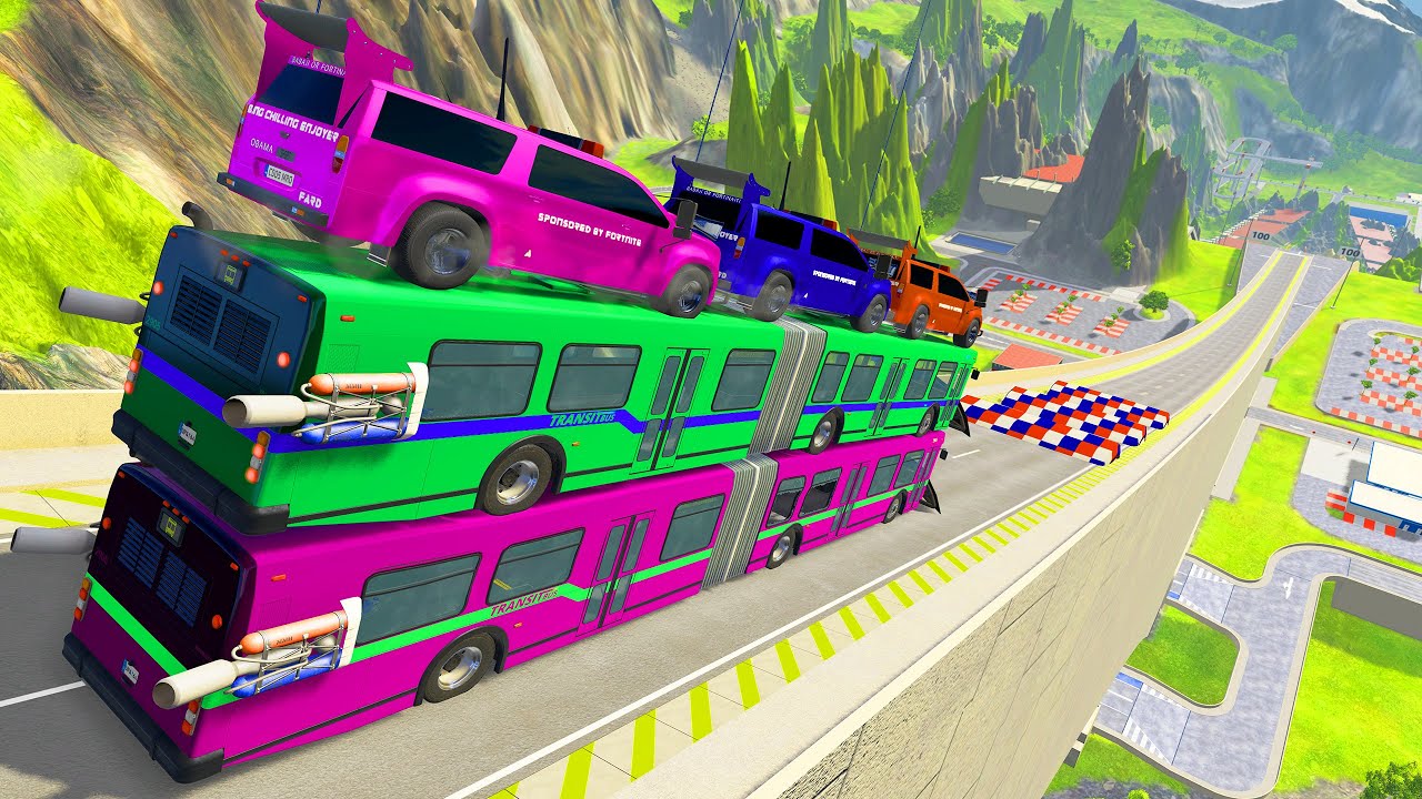 HT Gameplay # 19 | Epic High Speed Bus Jumps & Monster Trucks vs Mega Speed Bumps vs Deep Water