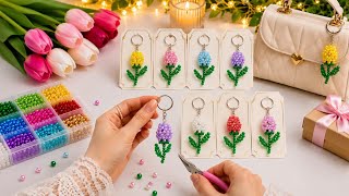 🌷 Beautiful Beaded Flower Keychain Making | Easy DIY Keychain Tutorial | Handmade Craft