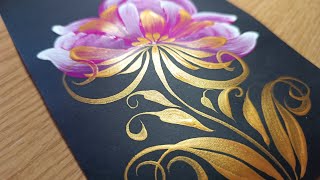 How to draw a pink flower with gold/ Acrylic Paints For Beginners #art #masterclass 