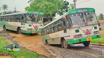 APSRTC: Pallevelugu bus from APSRTC are drive in potholes - Bus driving skills in pothole roads