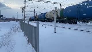 Видео за 25 февраля 2ЭС6 096 с грузовым поездом