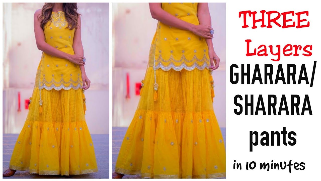 DIY : Three Tiered Gharar/Sharara Cutting and Stitching || Gharara EASY  making||Latest Sharara Dress