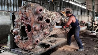 Creativity without limits!! Processing large rain tree logs directly for export to Australia