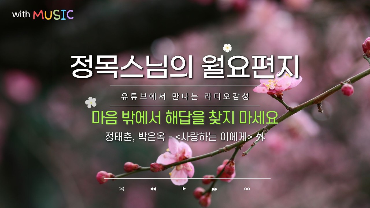 [월요편지91] 마음 밖에서 해답을 찾지 마세요ㅣ육조 혜능스님의 일화ㅣ좋아하는 마음과 싫어하는 마음 사이ㅣ지금 이 순간 온전한 평화ㅣ정목스님의 10분명상 #정목스님 #월요편지