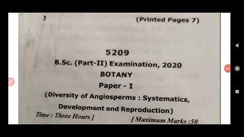 Botany Paper 1st Diversity of Angiosperms BSC 2nd yr 2020 previous years Question paper Awadh Video