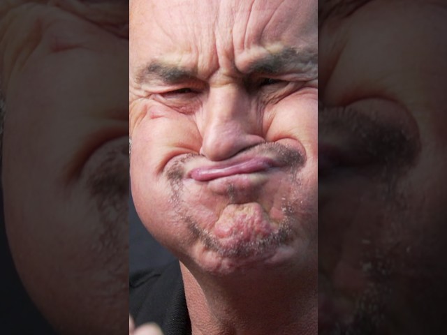 This man has won the world gurning championships 18 times! class=