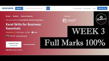Coursera Excel Skills for Business: Essentials Week 3 Final Quiz Solutions