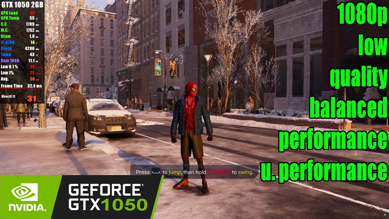 GTX 1050 2GB Marvel s Spider Man Miles Morales 1080p Low FSR All Settings YouTube