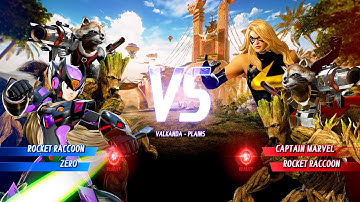 Rocket Raccoon & Zero vs Captain Marvel & Rocket Raccoon (Hardest AI) - Marvel vs Capcom Infinite