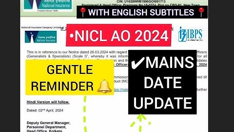 NICL AO 2024 MAINS UPDATE| GENTLE REMINDER⚠️ (INCLUDING ENGLISH SUBTITLES) #niclao #niaclao #lic