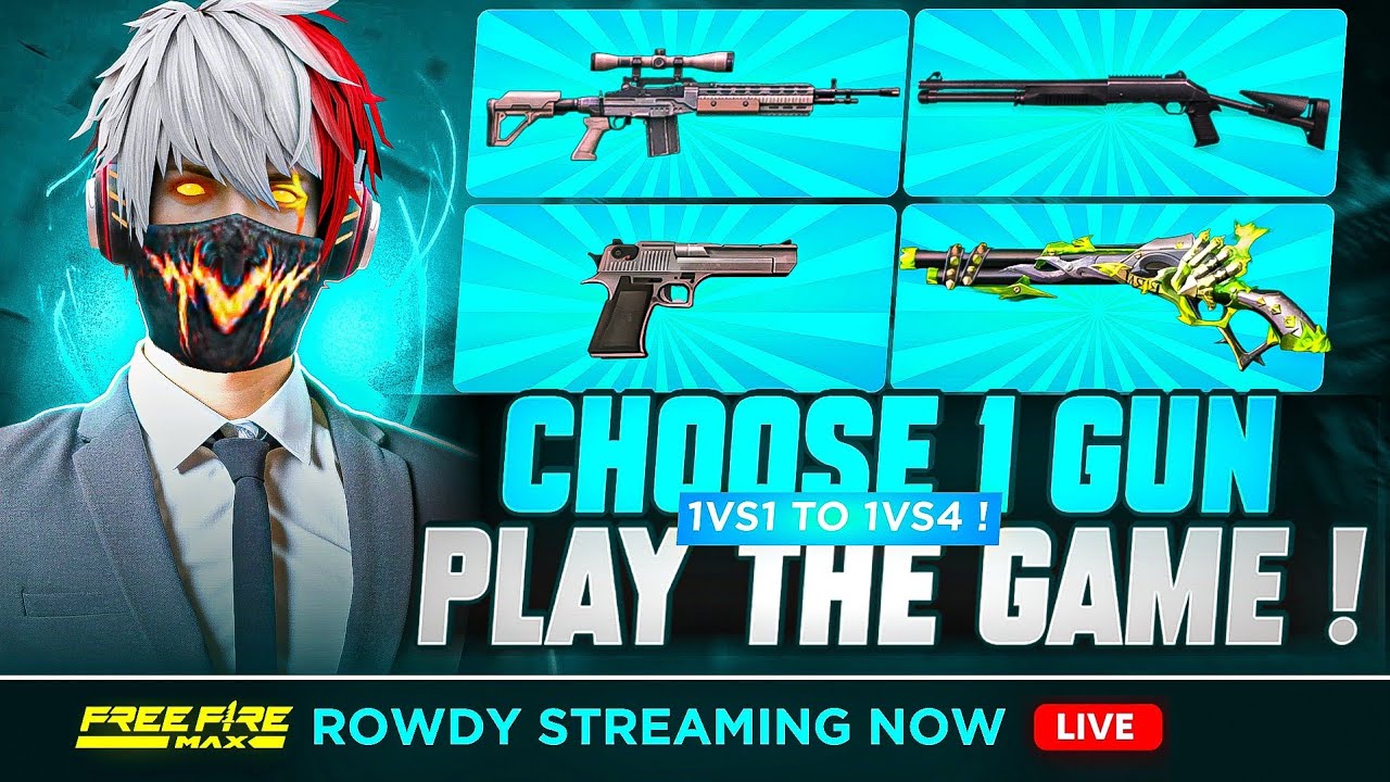 FREE FIRE LIVE TELUGU CHOOSE 1 GUN PLAY THE GAMER ROWDY OFFICIAL GAMER WITH IS IN LIVE IN TELUGU