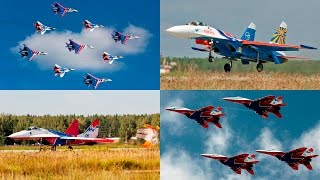 Русские Витязи и Стрижи . Кубинка . Су-27 , Миг-29 . Кубинка .(Russian Knights and Swifts . Kubinka . Su-27 , MiG-29 . Kubinka . Появились внезапно в тихом небе, скорее всего возвращались с парада..., 2016-02-05T00:53:14.000Z)