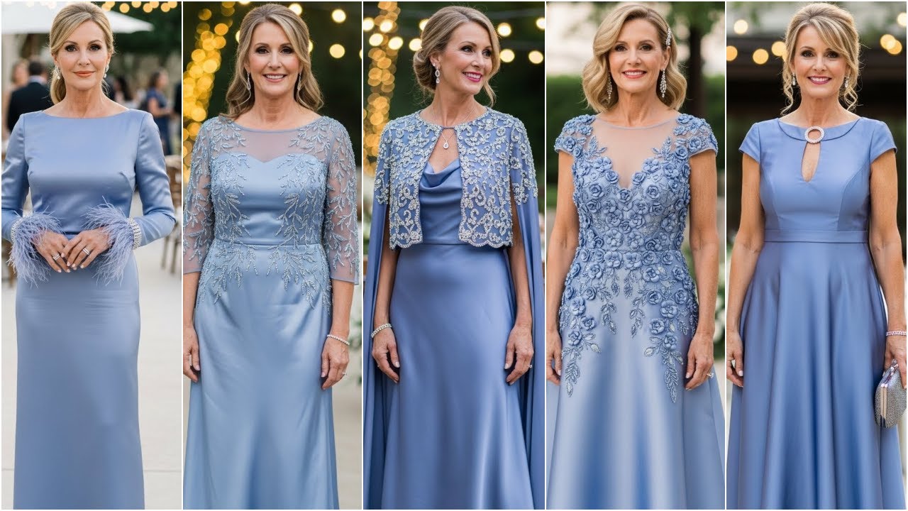 Атласные платья для матери невесты цвета барвинка: элегантные варианты длинных, миди и больших ра...