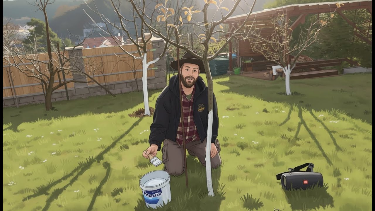 Bílení ovocných stromů, proč to dělám, důvody, prevence - kontrola korun stromů před zimou  - 2025