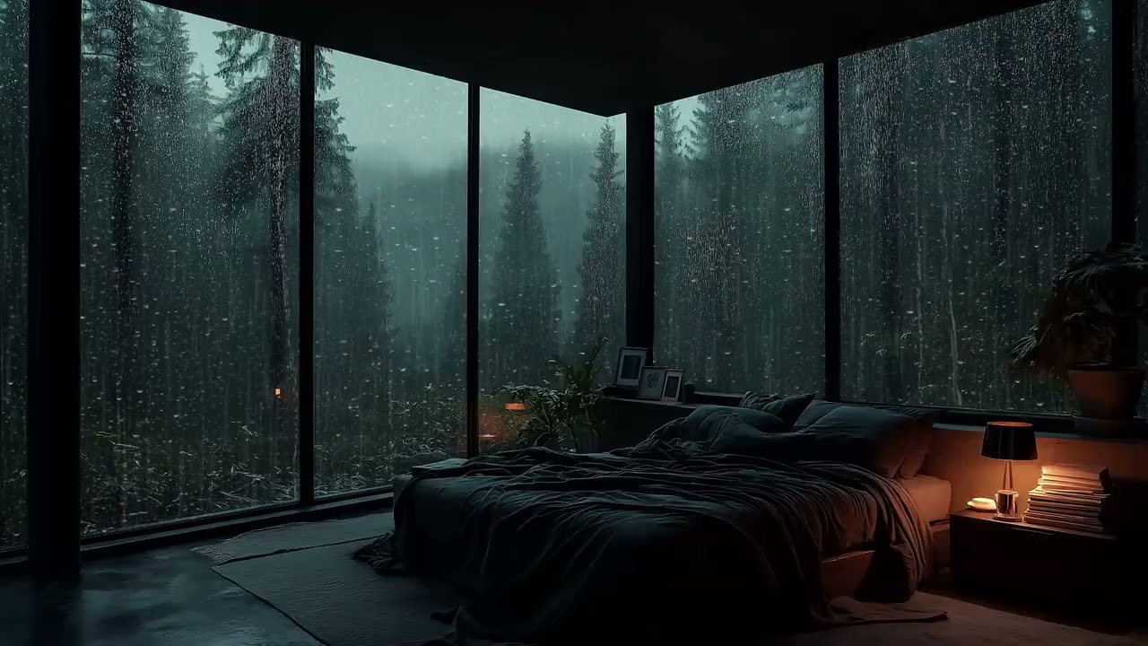 🌙🎹Calming Piano & Rain | Quiet Bedroom Atmosphere for 3 Hours Meditation Sleep Study Relax Calm