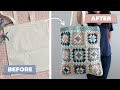 Transforming a plain canvas bag with granny squares