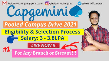 For Any Branch | CAPGEMINI Engineering/Mca Pooled Campus Drive 2021 | MASS Hiring | Salary: 3-3.8LPA