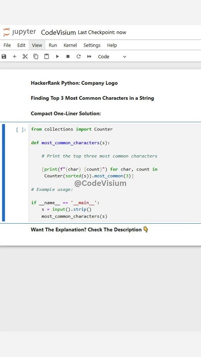 Finding Top 3 Most Common Characters in a String – One-Liner Version # ...