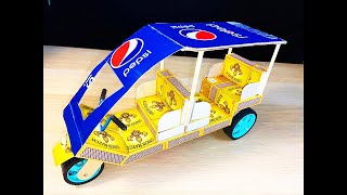How To Make Matchbox Tuk-Tuk Autorickshaw At Home Simple Creative Idea From Matchboxes