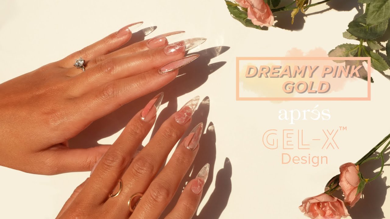 Aprés Gel-X Dreamy Pink Gold Design