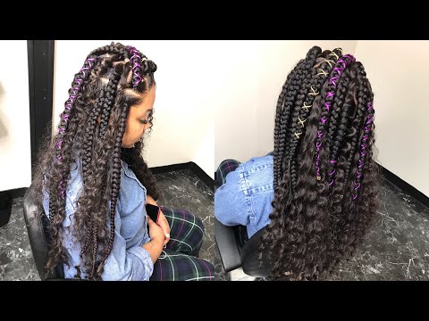 LARGE FREE PART SHAPE BOX BRAIDS WITH CURLY HAIR FT. TRENDY TRESSES RIVER CURL HAIR