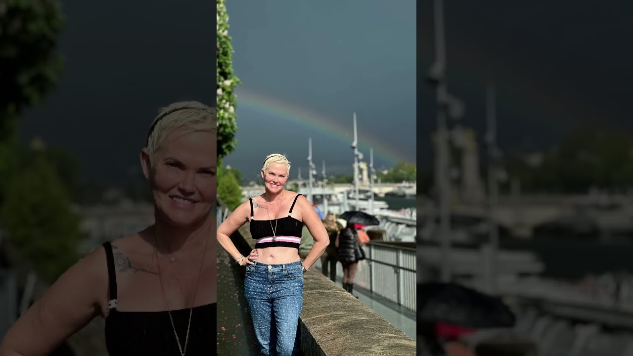 Paris in the Rain .. Rainbow and Lightning around the Eiffel Tower.. Beautiful Show ☔️🌧️⛈️