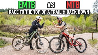 ENUDRO BIKE VS EMTB// RACING TO THE TOP OF A TRAIL AND BACK DOWN!